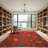 Red Pear Vine Fruit Pattern Area Rug