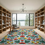 Vibrant Floral Birds Multi-Color Area Rug