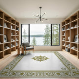 Gold and Silver Traditional Persian Ornate Gold Floral Border Area Rug