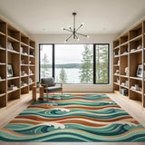 Teal Ocean Waves Coastal Beach Area Rug