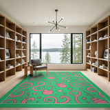 Playful Pink Swirl Star Green Kids Area Rug