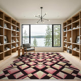 Pink Faceted Diamond Geometric Area Rug