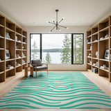 Blue and Teal Teal Wavy Lines Coastal Area Rug