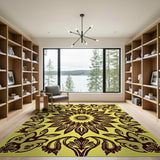 Vibrant Yellow Persian Sun Mandala Rug