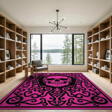 Pink Skull Ornate Floral Frame Area Rug