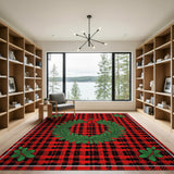 Festive Red Plaid Wreath Area Rug
