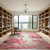 Vibrant Pink Flamingos Leaf Area Rug