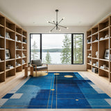 Gold Circles Geometric Blue Area Rug