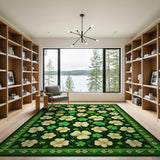 Floral Vintage Green Emerald Shamrock Clover Area Rug