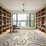 Gold and Silver Elegant Gold Swirl Abstract Area Rug