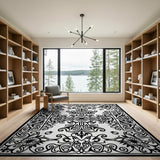 Ornate Black White Persian Motif Black and White Area Rug