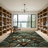 Art Deco Emerald Fan Green Area Rug