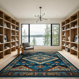 Blue and Teal Teal Southwestern Geometric Diamond Rug
