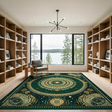 Golden Mandala Emerald Green Area Rug