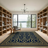 Intricate Navy Blue Gold Persian Area Rug