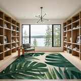 Vintage Monstera Leaves Green Area Rug