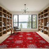 Whimsical Red Snowflake Doodle Area Rug