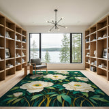 Elegant White Peony Garden Area Rug