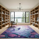 Dreamy Purple Mermaid Moonlit Ocean Rug