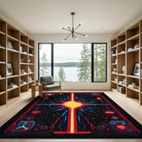 Red Frame Yellow Burst Area Rug