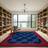 Navy Blue Lotus Floral Rug with Red Border
