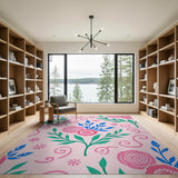 Floral Vintage Pink Vibrant Pink Peony Floral Area Rug