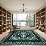 Elegant Emerald Green Fleur-de-Lis Ornate Area Rug