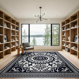 Ornate Black White Persian Medallion No. 19 Rug
