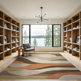 Abstract Wavy Brown Tan Geometric Area Rug