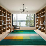 Geometric Modern Multi-color and Patterns Vibrant Green Geometric Block Area Rug