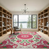 Vibrant Red Floral Medallion Area Rug