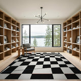 Wavy Checkered Black White Area Rug
