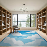 Dreamy Blue Pixel Clouds Area Rug