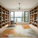 Burnt Orange Palm Frond Coastal Area Rug