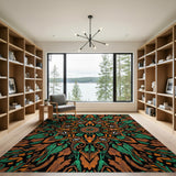 Vibrant Green Orange Mandala Area Rug