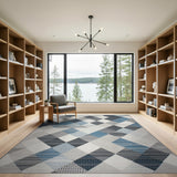 Blue Teal Grey Geometric Diamond Area Rug