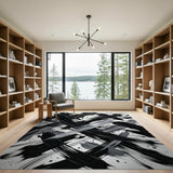 Abstract Area Bold Black Brush Stroke Abstract Area Rug