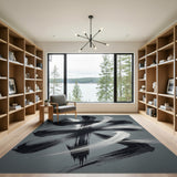 Dynamic Black White Brush Stroke Area Rug