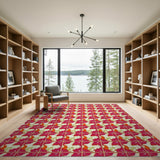 Bold Red Fish Geometric Area Rug