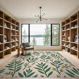 Green Leaf Yellow Bud Pattern Area Rug