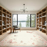Floral Vintage Pink Floral Butterfly Area Rug
