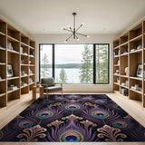 Purple Peacock Feather Ornate Area Rug