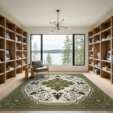 Traditional Persian Green Ornate Green Persian Medallion Rug