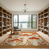 Whimsical Orange Mushroom Forest Rug