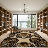 Leopard Head Medallion Beige Area Rug