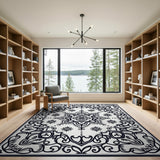 Intricate Black White Persian Mandala Black and White Rug