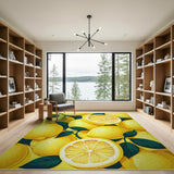 Vibrant Lemon Grove Yellow Fruit Pattern Area Rug