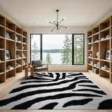 Zebra Stripe Shag Area Rug Black White