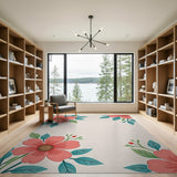 Pink Hibiscus Floral Corner Area Rug