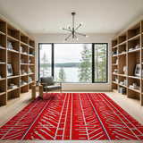 Red Bold Red Geometric Line Area Rug